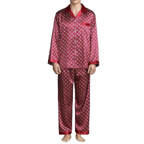 Mens Satin Silky Pajama Set Long Sleeve Classic Sleepwear Button Down Loungewear with Long Pants