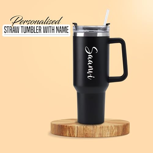 Image of SAVRI Customized Tumbler with Name, 1200 ML Stainless Steel Travel Mug with Straw, Lid & Handle, Personalised Sipper Water Bottle for Women, Men & Girls,Anniversary, Birthday Gift for Office & Gym Use