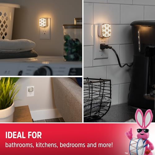 Image of Energizer Night Lights Plug into Wall, Decorative, 2-Pack, LED Brushed Nickel Plug in Nighlight, Warm White, Dusk to Dawn Sensor, Auto On Off, Adults, Elegant, Fancy, Modern, 81563