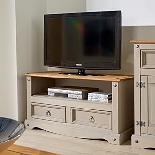 Corona Grey Two Tone TV Stand 2 Drawer Televsion Cabinet Solid Wood Pine Unit