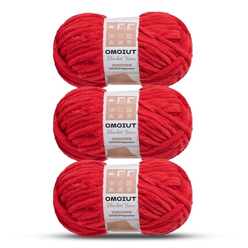 Image of 3 Pack of Red Chunky Chenille Yarn for Crocheting, Soft Baby Blanket Yarn, Chunky Knit Blanket Crochet Yarn, #7 Super Bulky, 10.6oz /164 yds Fluffy Velvet Amigurumi Yarn