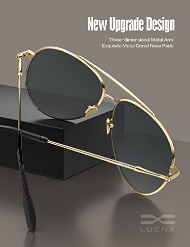 Luenx Aviator Sunglasses For Women Men Polarized Mirrored Gold Lens Gold Metal Frame Large 60Mm #TOP3