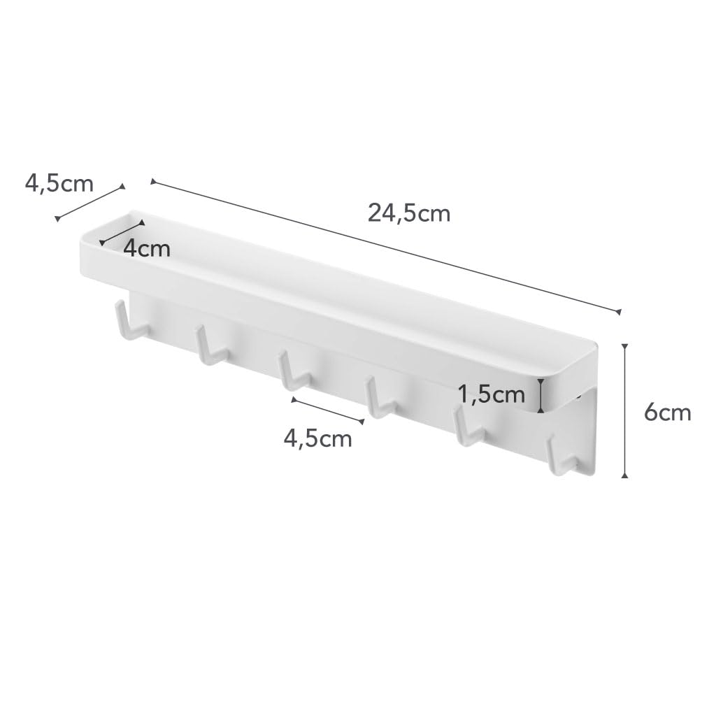 YAMAZAKI 2754 SMART Key Hooks with Tray, white, Steel, 24.5 x 4.5 x 6 cm