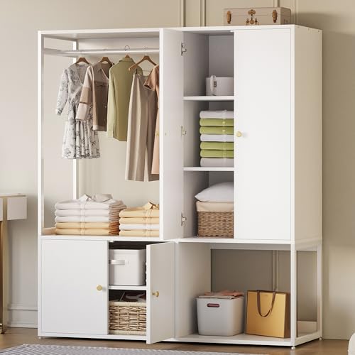 image for LIKIMIO Wardrobe Closet, White Cabinet with Shelves, Large Armoire Clo