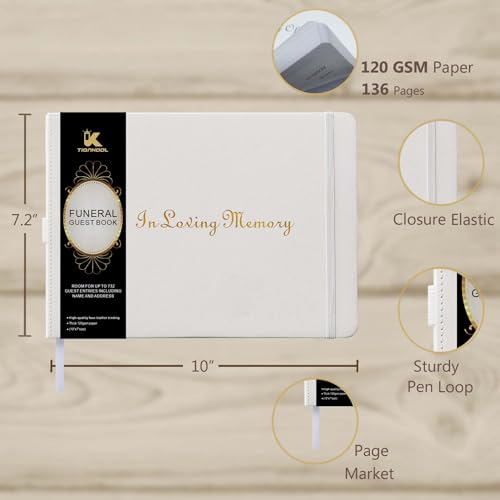 Image of Tiankool Funeral Guest Book for Memorial Service - in Loving Memory Guest Book for Funeral Sign in - Celebration of Life Guest Book for Funeral Guest Registry-134 Pages,10 inch x 7 inch,Hardcover,White