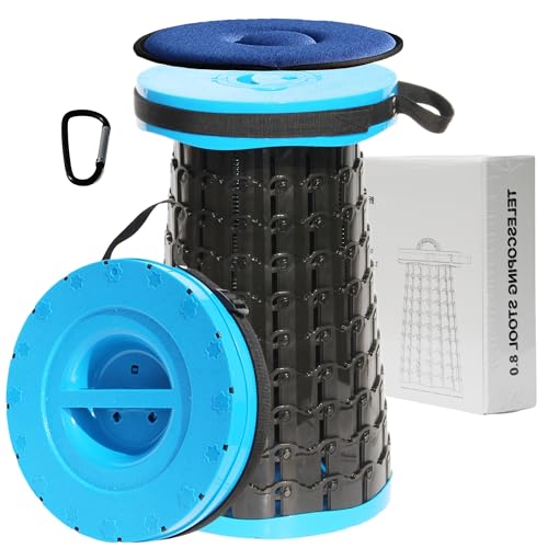 ALEVMOOM Verbesserter Tragbarer Klapphocker mit Kissen,Teleskop-Klapphocker für Erwachsene,noch stabilerer Campinghocker mit Einer Tragfähigkeit von 450 kg,für Outdoor-Gartenwanderungen,Grillen