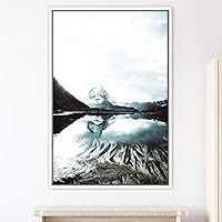 Framed Canvas Wall Art Mountain Lake View Global Landscape Mountain Multicolor Photography Relax/Calm - 16x24 inches