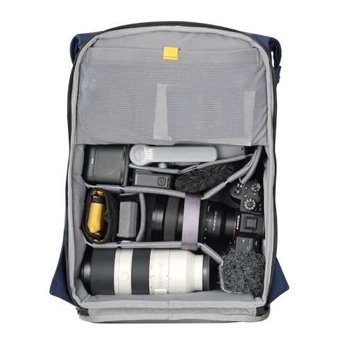 Image of VANGUARD VEO Lite B30L Camera & Everyday Backpack (Navy) - Fits Full-Frame Camera with 70-200mm Attached + 4 Lenses, 16 inch Laptop Storage, 3-Way Access, Convertible Daypack Design