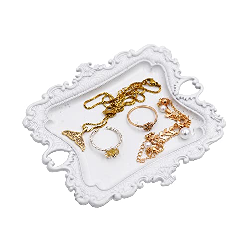 Image of Funly mee Antique Trinket Dish Vintage Jewelry Tray, Ring Holder (White, S)
