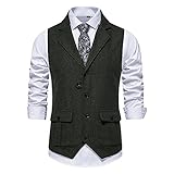 Slim Fit Anzugweste Für Herren - Lässige, Ärmellose Retro-Anzugweste, Einreiher, Hochzeit, Partyweste - Solide Business-Formelle Kleidung, Smokingjacke,Grün,M Luftige Pendlerweste modisch und vie