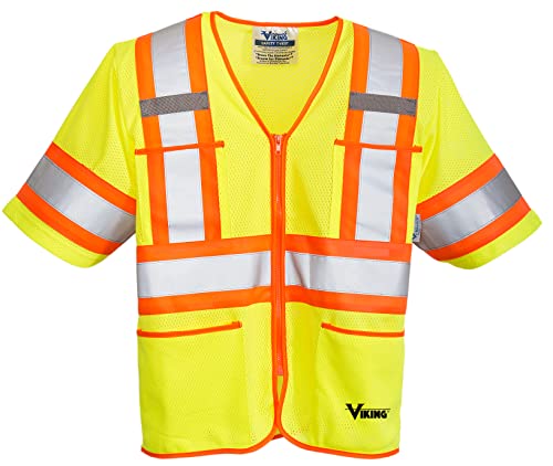 Viking Class 3 Hi Vis Safety Vest - Durable T Reflective Vest With Vi-Brance Reflective Material; Ansi/Isea Compliant, Green - X-Large #TOP23