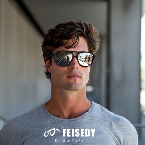 Image of FEISEDY Polarized Aviator Sunglasses for Men Women Lightweight TR Frame Double Bridge Square Pilot Sun Glasses Shades B0120