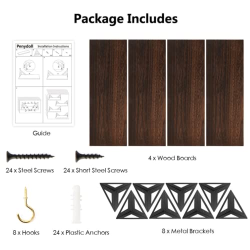 Floating Wall Shelves, Wall Mounted Shelves Wood Rustic Bookshelves Hanging Decorative Wall Shelves For Living Room, Bathroom, Kitchen, Office, Small Modern And Heavy Duty With 8 Free Hooks(Set Of 4) #TOP6