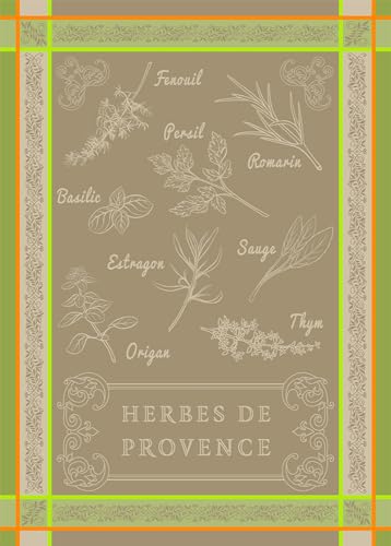 Autrefois Torchon Imprimé Jacquard Lin 48x70 cm, Motif Herbes de Provence, Herbier Lin