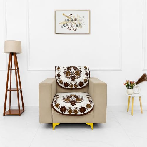 Image of Homerz Premium 'Surya Series' Sofa Cover | Stylish Sofa Protector | Net Fabric | Anti-Stain & Washable Slip Cover Exact Size Antislip (Daisy Brown, 1 Seater, Seat Cover with Backrest)