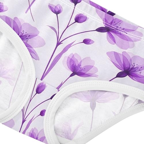Cotton Toddler Girls Underwear Pastel Flower Purple Floral White Panties Little Girl Fun Briefs Undies Kids 2t4