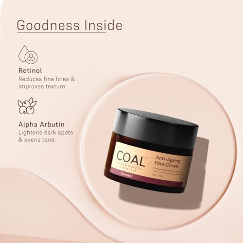 Image of COAL Clean Beauty Anti-Ageing Face Cream with Retinol & Alpha Arbutin | Slows Premature Ageing & Reduces Fine Lines and Wrinkles| Women | All Skin Types | 50g
