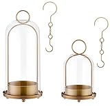 Gdfmsc Hurricane Metal & Glass Candle Holder Gold Set of 2, Decorative Candlestick Pillar Candle Holder with Clear Glass for Wedding Party Christmas Holiday Dining Table Centerpiece Lanter