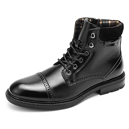 Image of Temeshu Men's Oxford Ankle Boots Lace-Up Side Zip Fashion Casual Dress Boot Cap Toe Motorcycle Boots MS06