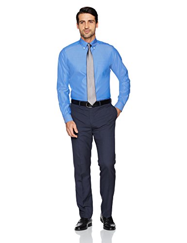 Amazon Brand - Buttoned Down Men's Tailored-Fit Button Collar Pinpoint Non-Iron Dress Shirt, French Blue, 17