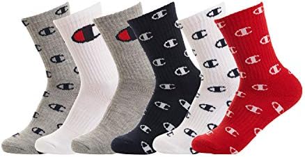 Champion Kid's 6 Pack C All Over Crew Sock, 030, 5-7
