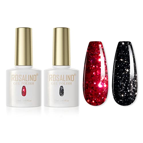 ROSALIND UV Nagellack Schwarz Rot Glitter Gel Nagellack 15ml UV LED Soak Off Nail Gel Polish Shellac Nagellack…