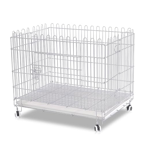 VNVFJKLO Jaulas para Mascotas, Casetas for Perros de Hierro con diseño Abierto en la Parte Superior, Ruedas giratorias Frenos y Bandeja, Puerta Cerradura(White)