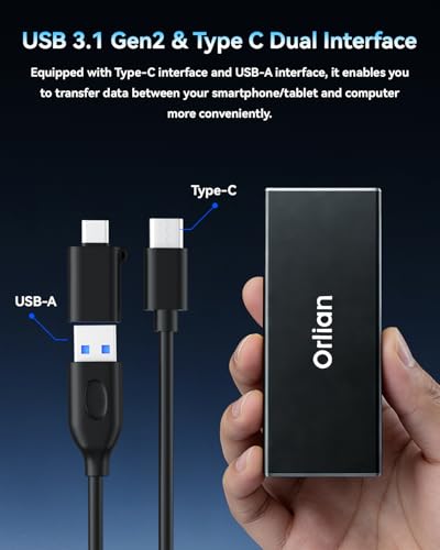 Image of Orlian 1TB External Portable SSD Solid State Drive USB 3.1 Gen 2 Up to 500MB /s High-Speed Solid State Drive for Phone, Windows, Android, PC and More