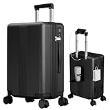 [Soolom] スーツケース 拡張機能付き 機内持ち込み 多機能 キャリーケース 軽量 大型 大容量 TSAロック搭載 ストッパー付き 携帯スタンド USBポート付き カップホルダー付き 隠しフック機能 耐衝撃 静音 360度回転 ダブルキャスター ピュアPC材質 人気 おしゃれ 旅行 ビジネス 出張 修学 泊まる 入院 (ブラック, Sサイズ/機内持込 （1-3泊）)