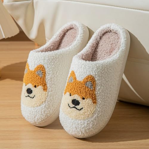 Cartoon Animal Plush Slippers for Women & Men - Corgi Dog House Shoes Non-Slip Warm Indoor Fuzzy Slides4