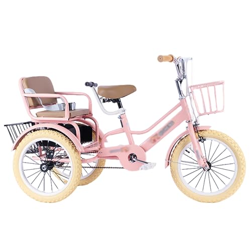 Triciclo para adulto Bicicleta cómoda de 3 ruedas de 14, 16, 18 y 20 pulgadas con asiento para niños, triciclo de dos pedales para niños de 3 a 11 años, carga máxima de 200 kg, bicicleta(Pink,20in)
