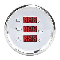 AKLOSIPY Digital, 52 Mm Spannung, Öldruck- und Temperaturanzeige, Rote Hintergrundbeleuchtung, Digitales Temperatur- und Öldruck-Voltmeter für Boot, Yacht, Wohnmobil, 9 Bis 32 VDC und