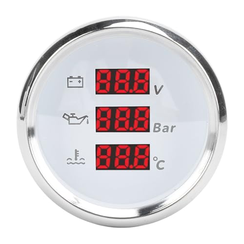 AKLOSIPY Digital, 52 Mm Spannung, Öldruck- und Temperaturanzeige, Rote Hintergrundbeleuchtung, Digitales Temperatur- und Öldruck-Voltmeter für Boot, Yacht, Wohnmobil, 9 Bis 32 VDC und