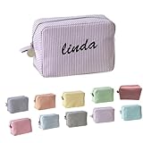 Trousse de Toilette Portable personnalisée avec nom brodé en Velours côtelé, pour Articles de Toilette, Trousse de Maquillage pour Femme, Pochette de Maquillage zippée, (Violet)