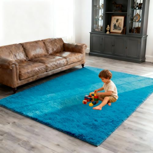Tapis salon polyvalent extra doux bleu uni 190 x 300 cm