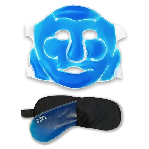 Image of Aqua Ice Face & Eye Cooling Gel Pad and Aloe Vera Gel Mask Ice Pack for Face and Eye Patches Remove Dark Circles, Fatigue Cool Eyes Patch Pads Eye Care | Facial Skin Refresh Face Mask for Hot & Cold Therapy (Blue Face Mask, Blue Eye Cooling Pad)