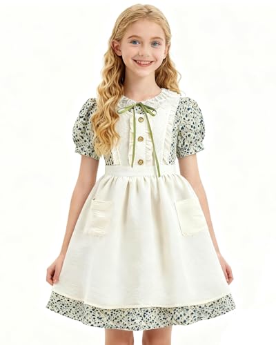 Vestido pionera niña estilo colonial verde floral miniatura 2