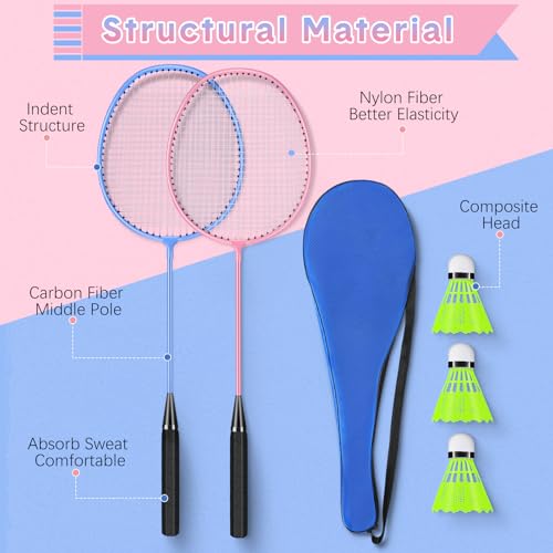 Image of 12 Pack Badminton Rackets Set Including Badminton Racquets, Nylon Shuttlecocks and Carry Bag for Outdoor Backyard Games Beginners