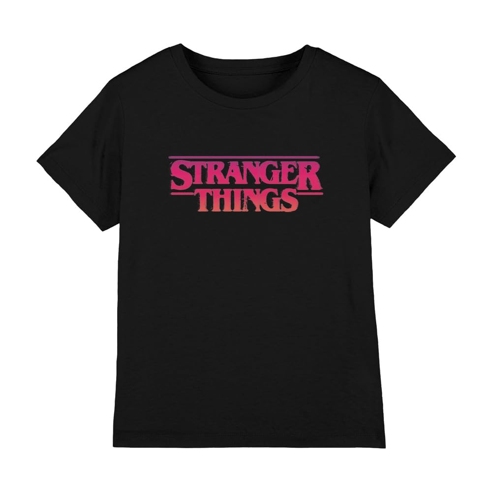 Stranger Things Sunset Logo Girls T Shirt, Black, 7-8 Years