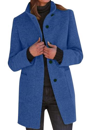 FLITAY Women Winter Autumn Peacoat Long Sleeve Lapel Outwear Pockets Thicken Buttons Jacket