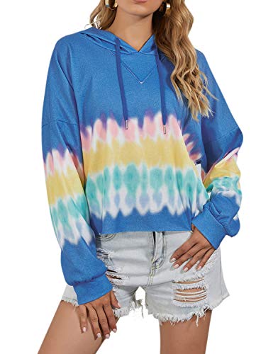 Blooming Jelly Womens Cropped Hoodie Long Sleeve Tie Dye Shirt Pullover Ombre Hooded Sweatshirt (x-Large, Leopard)