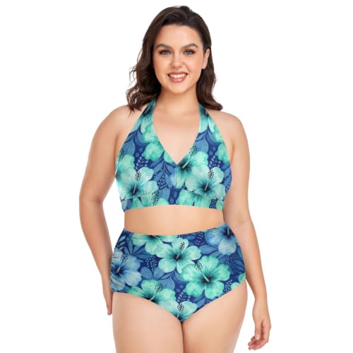 Maillot de bain grande taille réglable bleu hawaïen pour galber les formes