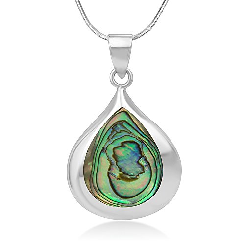 CHUVORA 925 Sterling Silver Natural Abalone Shell Inlay Teardrop Pendant Necklace, 18 inches Chain
