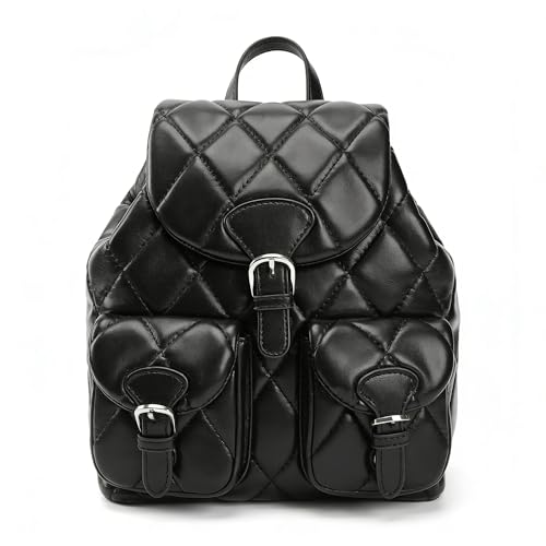Mini sac à dos matelassé femme noir en cuir végétalien convertible