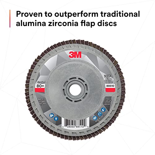 3M Flap Disc 769F, Type 27 Quick Change, 80+, 4-1/2 in x 5/8-11, High Performance Abrasive, Ceramic Precision-Shaped Grain Grinding and Finishing Disc, Carbon Steel, Stainless Steel