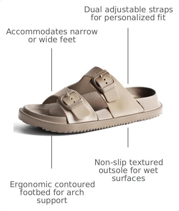Image of Arch Support Footbed Sandals for Women & Men, Adjustable Double Buckle Comfort Sandals, Cork-Style Cushioned Sole, Casual Walking Slides for Everyday Wear