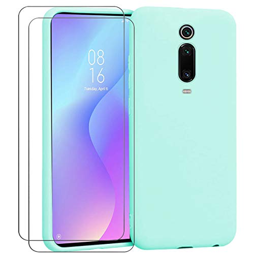 Ingen - Funda para Xiaomi Mi 9T + 2 Pack Protector de Pantalla, Funda Suave de Silicona Líquida con tapete de Microfibra Anti-Rasguño. para Xiaomi Mi 9T 6.39”.Menta Verde Cover
