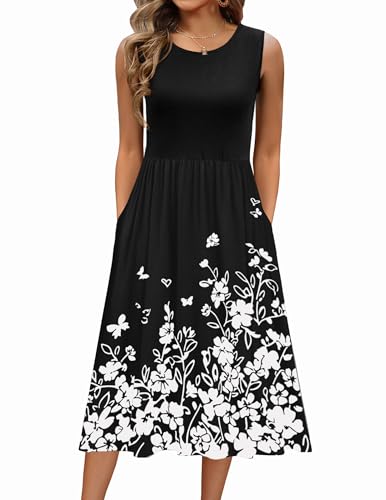Image of Zeagoo Women's Summer Tank Midi Dress with Pockets Floral Sleeveless A-Line Casual Loose T-Shirt Dresses Beach Sundress 2026