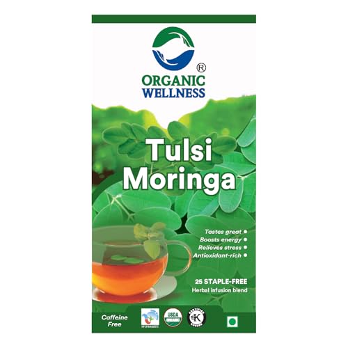 Image of Organic Wellness Tulsi Moringa | Sahjan | Drumstick Leaf Powder | Multi Vitamin Herbal Tea | Rich in Antioxidants & Nutrients | 25 Tea Bags - Pack of 1