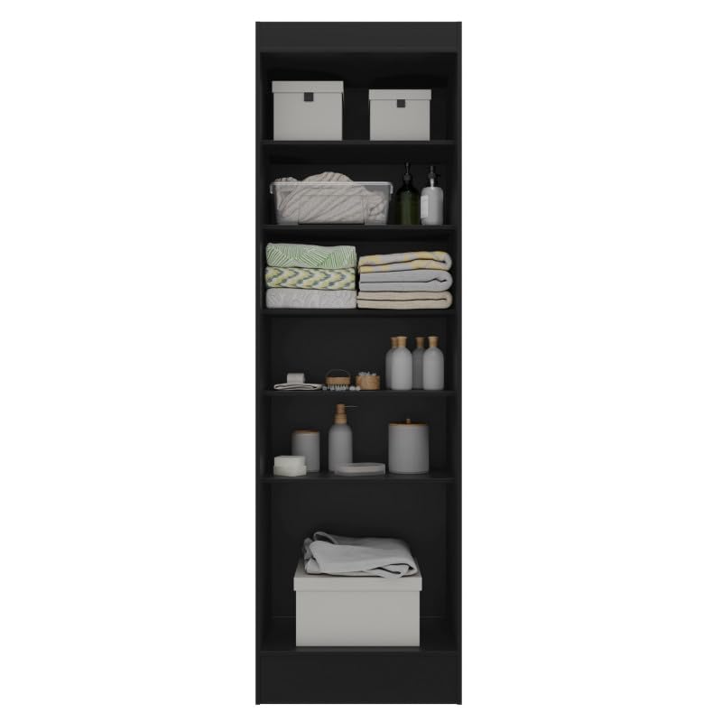 ACTUAL DIFFUSION Aura Armoire Multifonctions Noire 2 Portes 6 Niches 5 Étagères L 55 cm H 182.4 cm P 35 cm